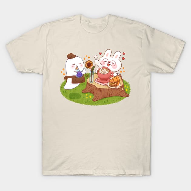 Bunny in a haunted cafe T-Shirt by Nas.ArtSpace